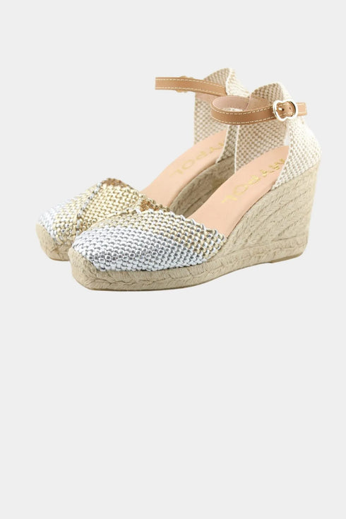 Maypol Two-Tone Woven Espadrille Wedge with Adjustable Ankle Strap