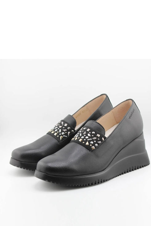 Wonders Studded Wedge Loafer Slip-Ons