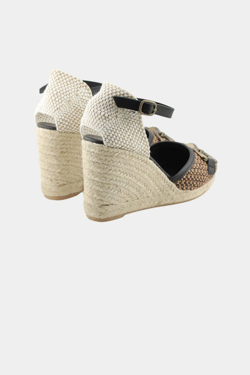 Maypol Buckled Woven Espadrille Wedge with Ankle Strap
