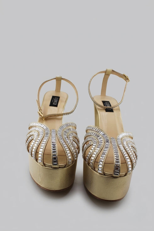 Flower Istanbul Gold, Black, Beige Platform Party Heels