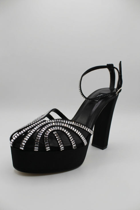 Flower Istanbul Gold, Black, Beige Platform Party Heels