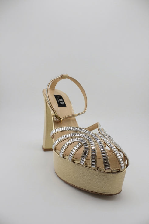 Flower Istanbul Gold, Black, Beige Platform Party Heels