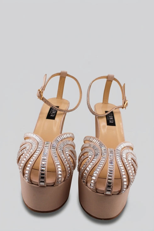 Flower Istanbul Gold, Black, Beige Platform Party Heels
