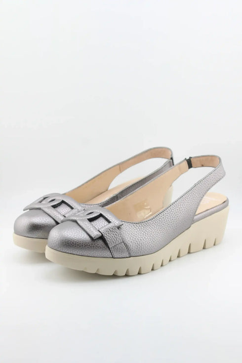 Wonders Peep-Toe Slingback Wedge Loafers