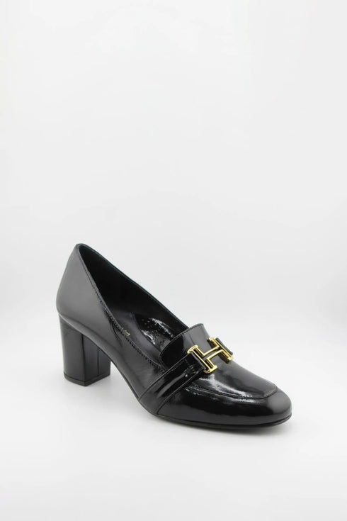 DFC Relax Buckled Patent Leather Block Heel with Tone Buckle