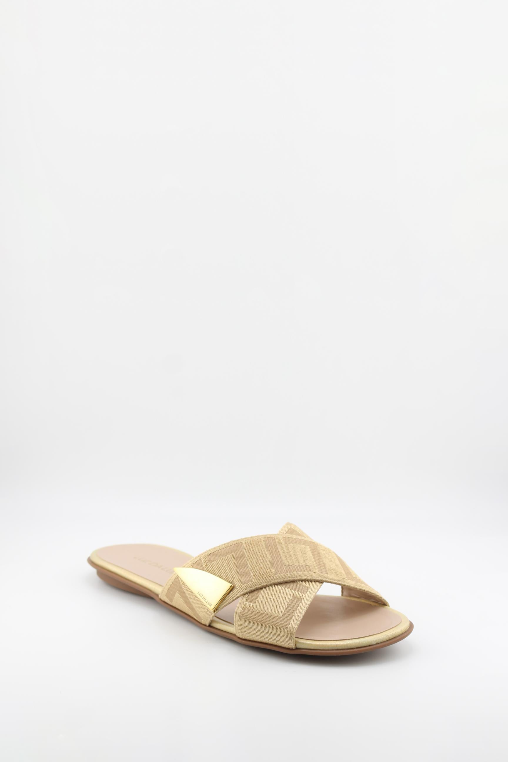 Luz Da Lua Women’s Designer Tan Slip-On Shoes Logo’d Strap Gold Hardware Size 8 Tênis Luz da Lua 60130024 Slip On em couro natural Toscana  main image 4