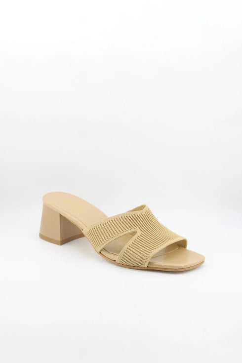Miss Elastic Knit Open-Toe Block Heel Slide